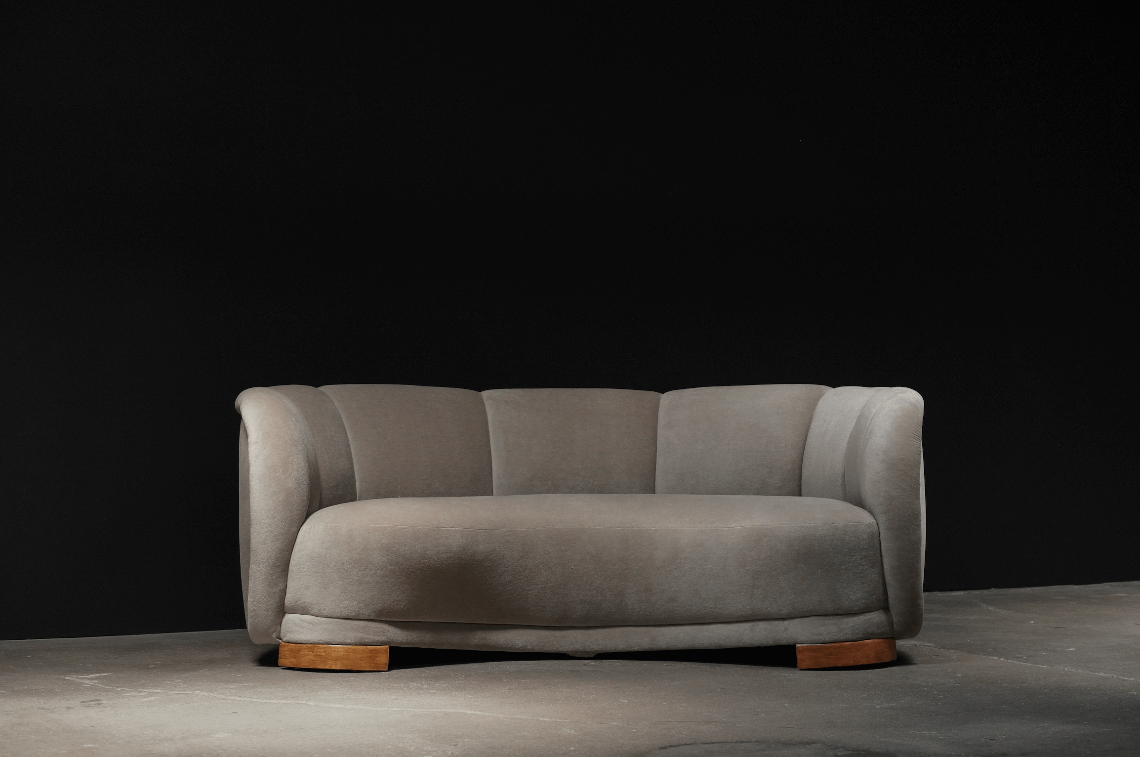 Beige Mohair Crescent Sofa