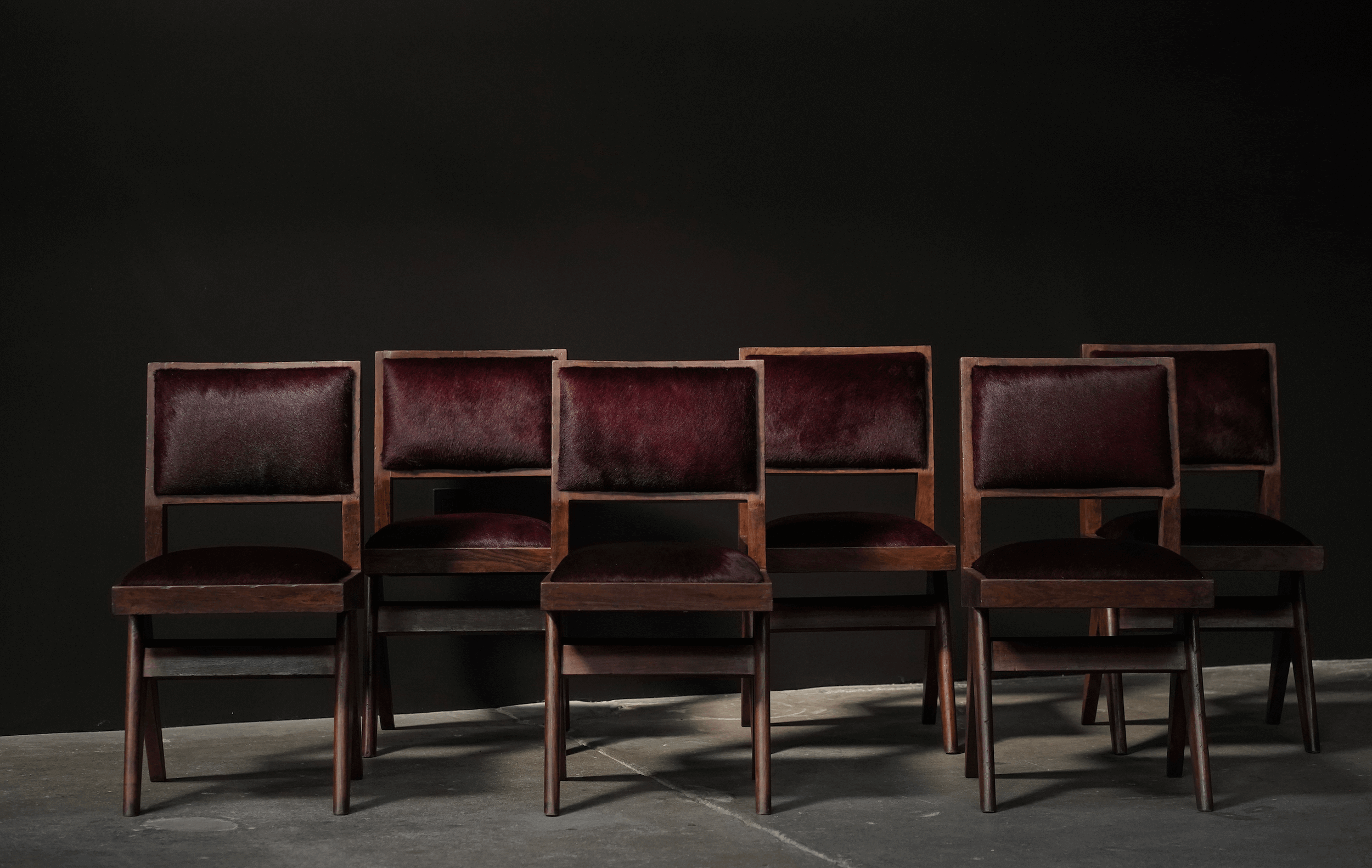 Pierre Jeanneret Chairs, Burgundy Hide