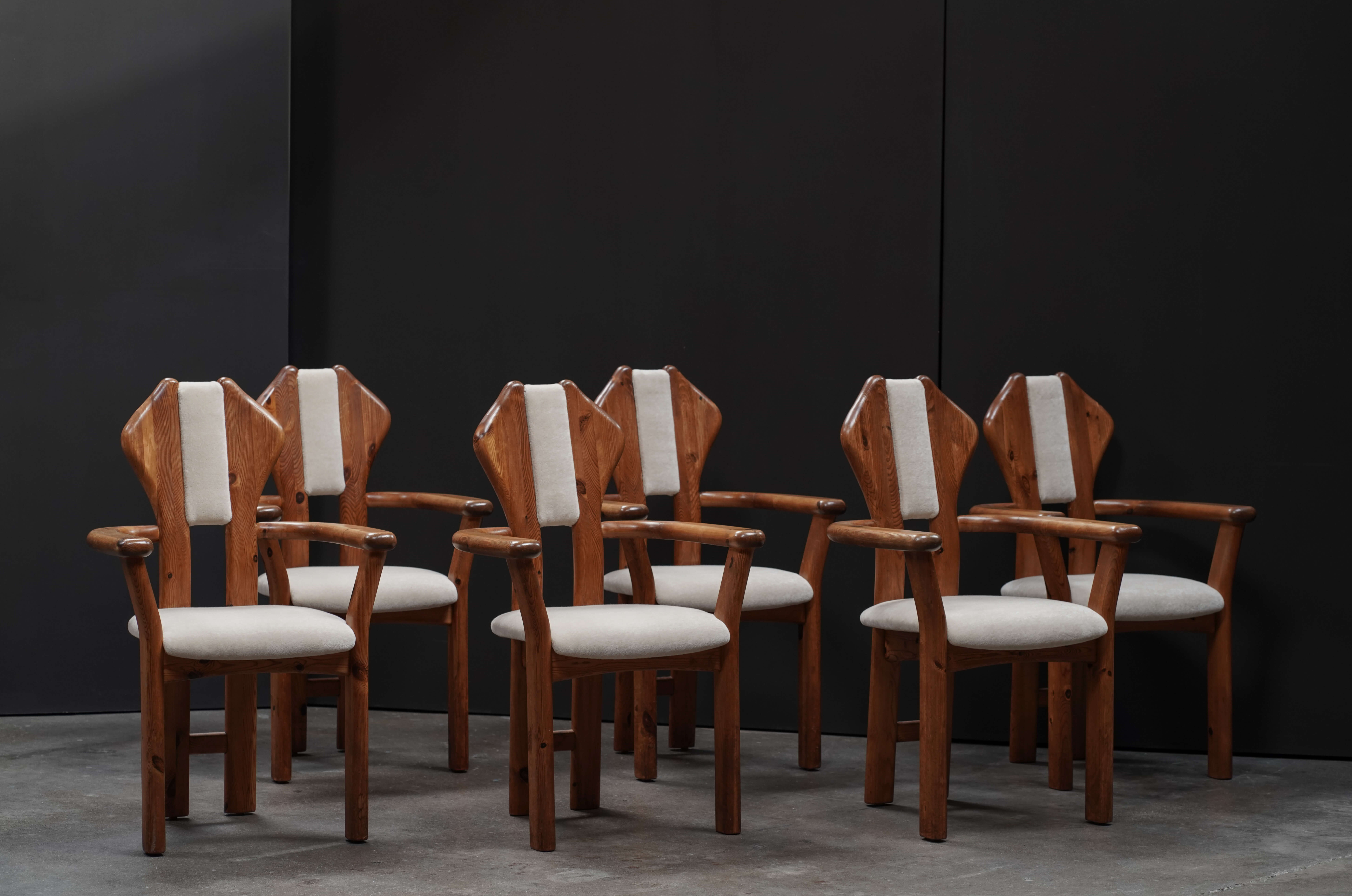 Set of 6 Danish Dining Armchairs, in Mohair
