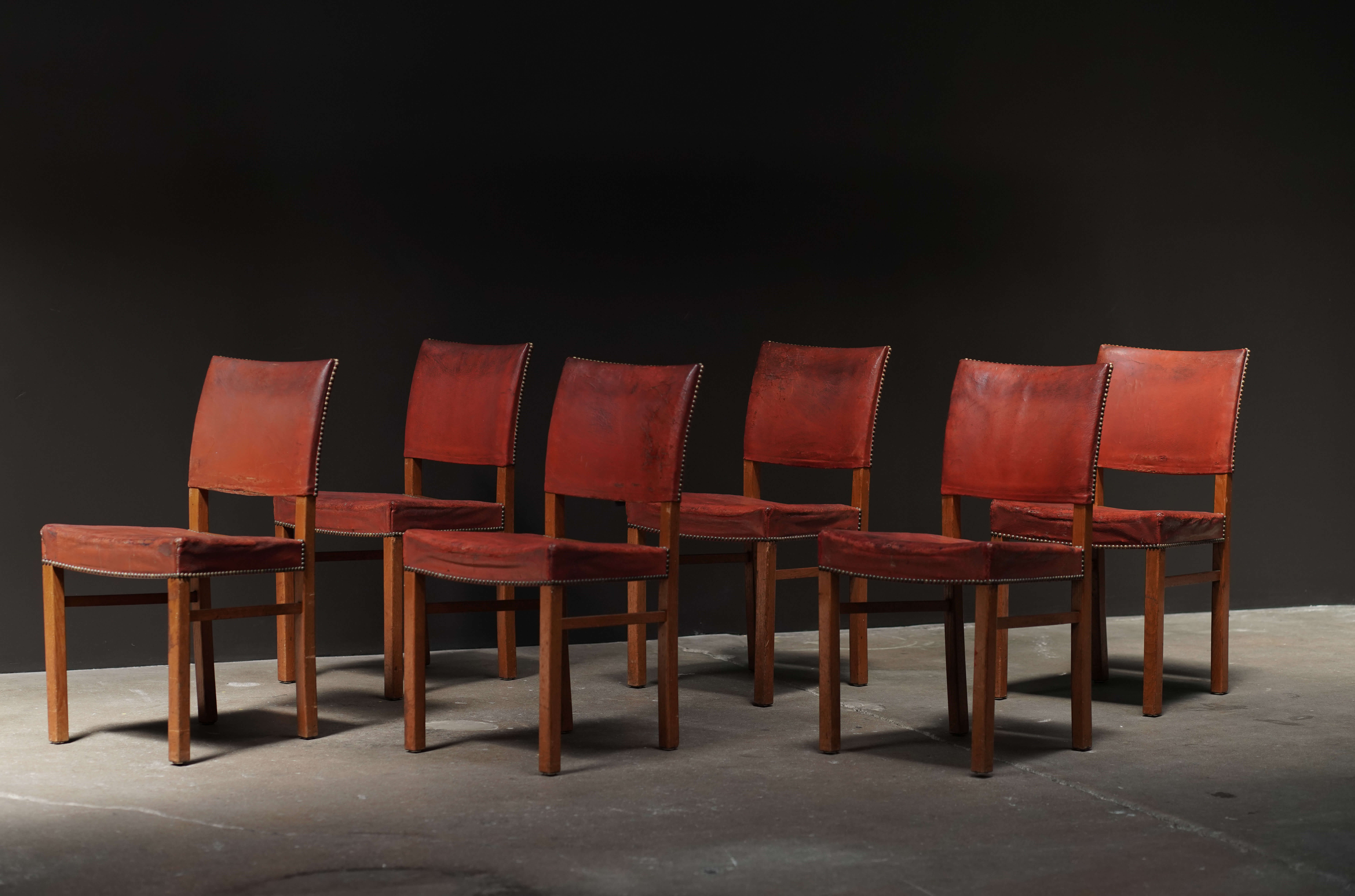 Peder Pedersen Leather & Oak Dining Chairs 