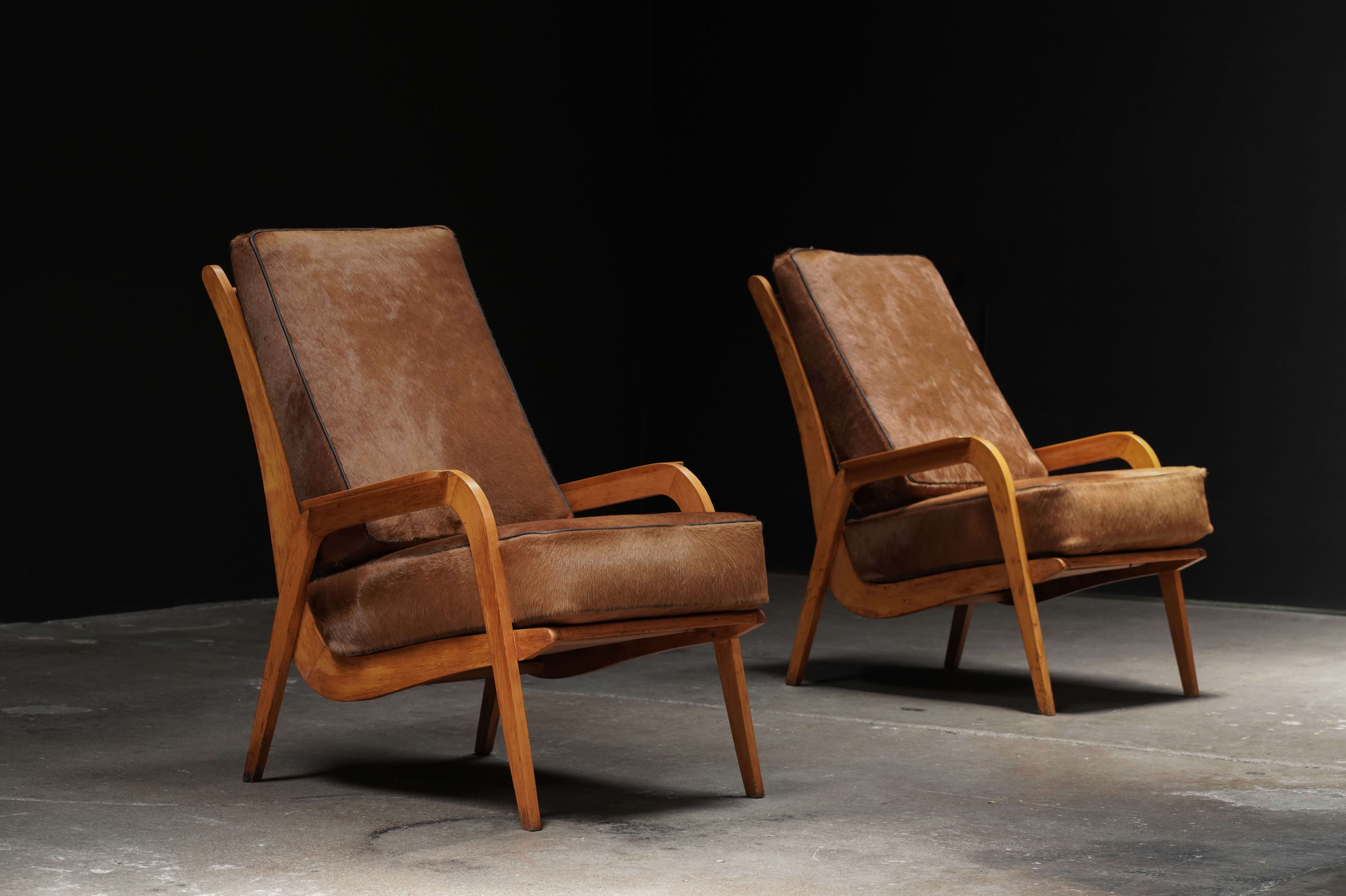 Pair of Lounge Chairs in Cowhide, Germany
