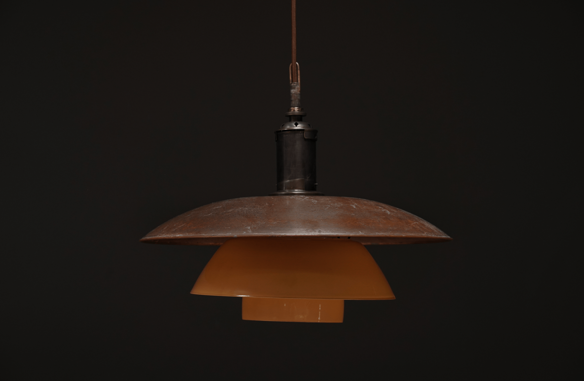 Poul Henningsen 4/3 Copper and Amber Glass Pendant