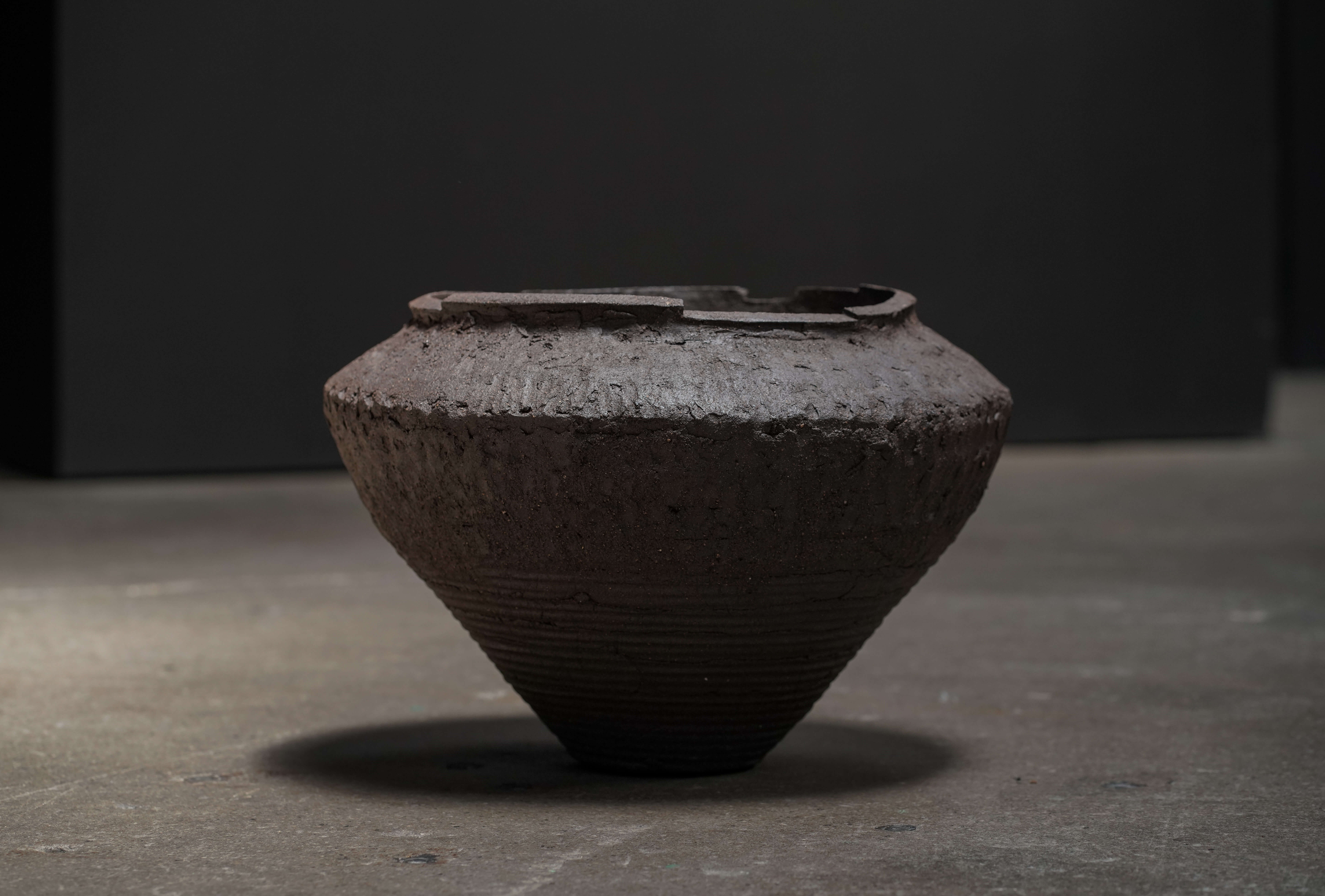 Large Sculpted Clay Vessel, Round