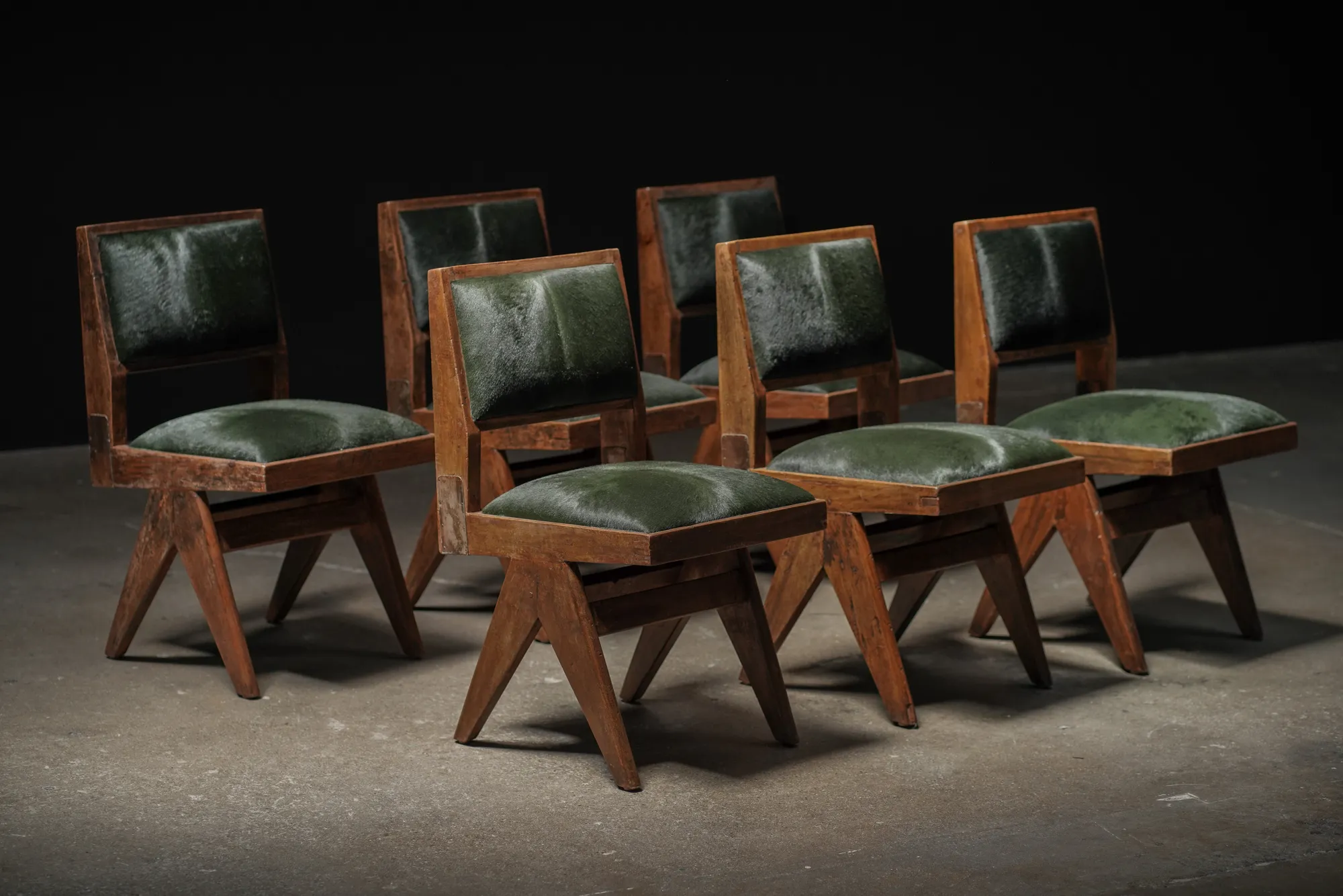 Pierre Jeanneret Dining Chair in Forest Hide