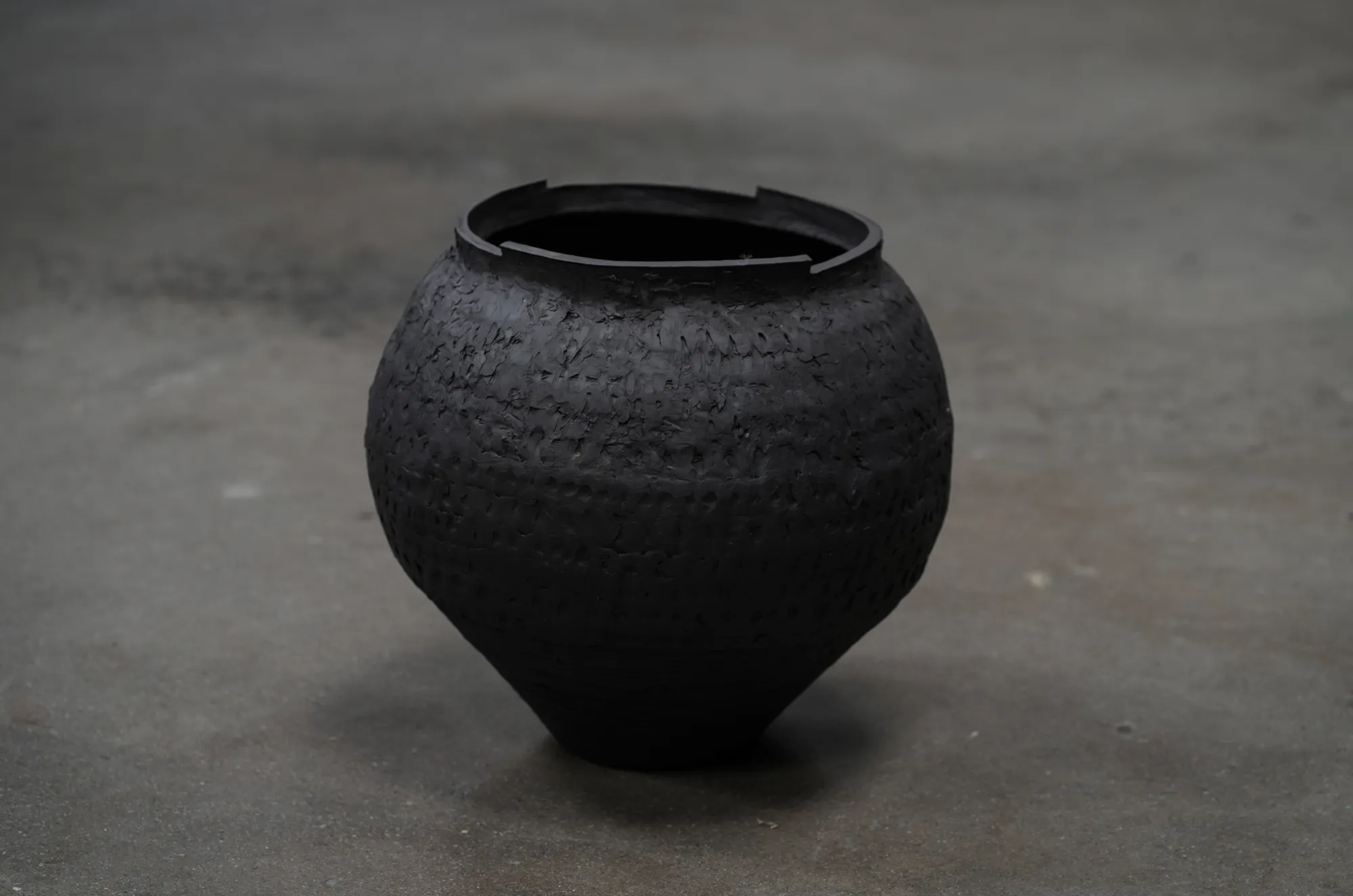 Black Textured Clay Vessel