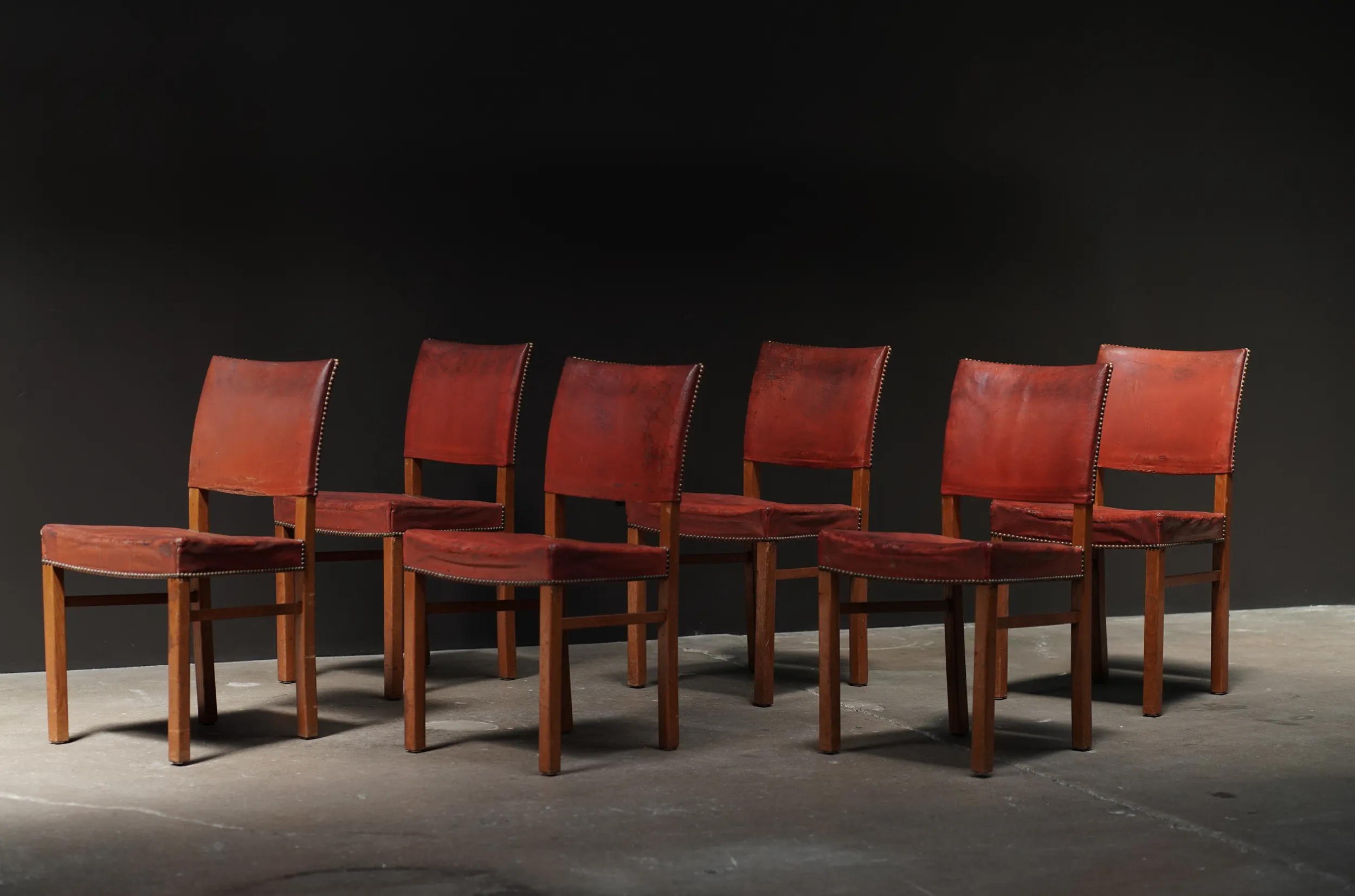 Peder Pedersen Leather & Oak Dining Chairs 