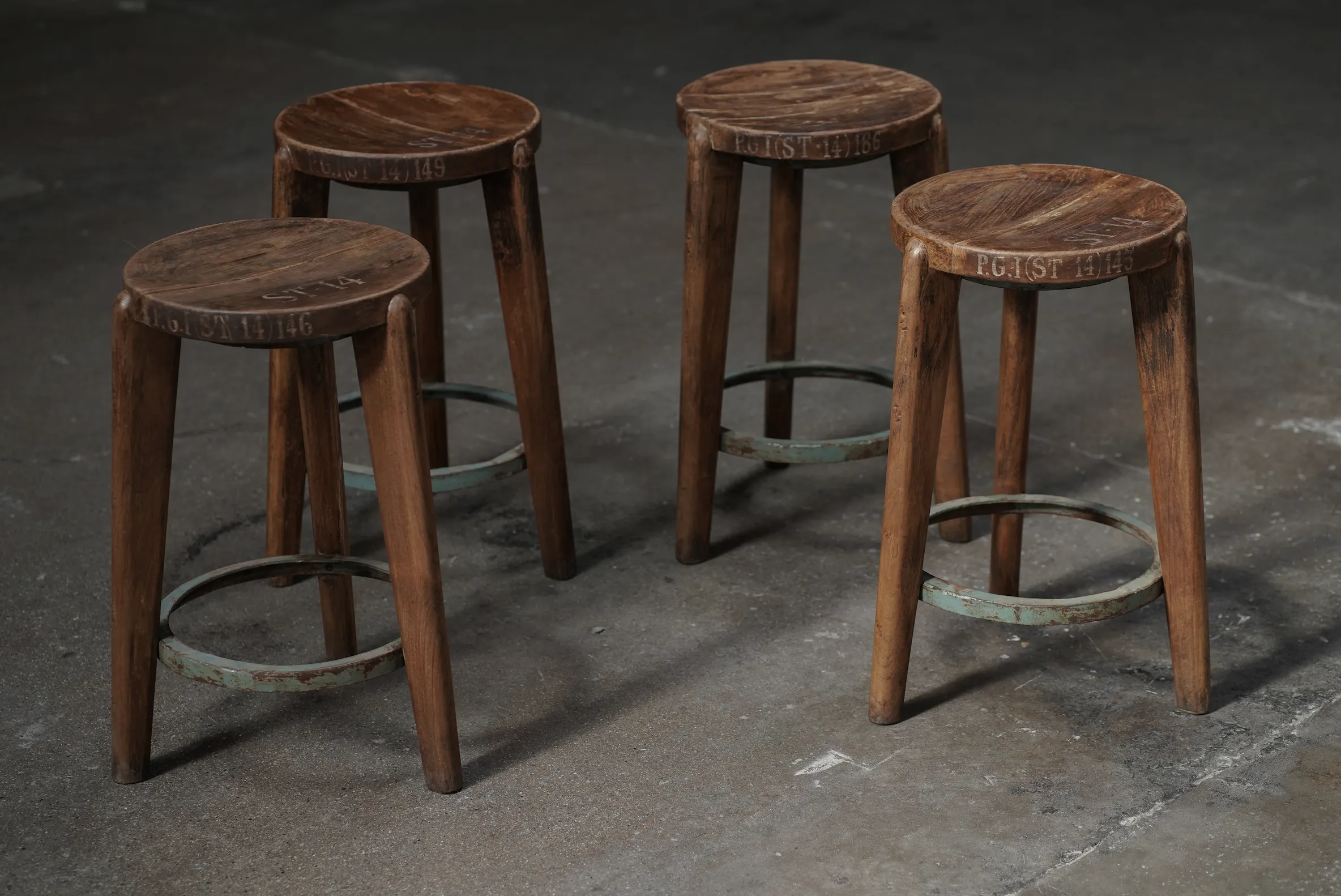 Pierre Jeanneret Stools with Iron Detail