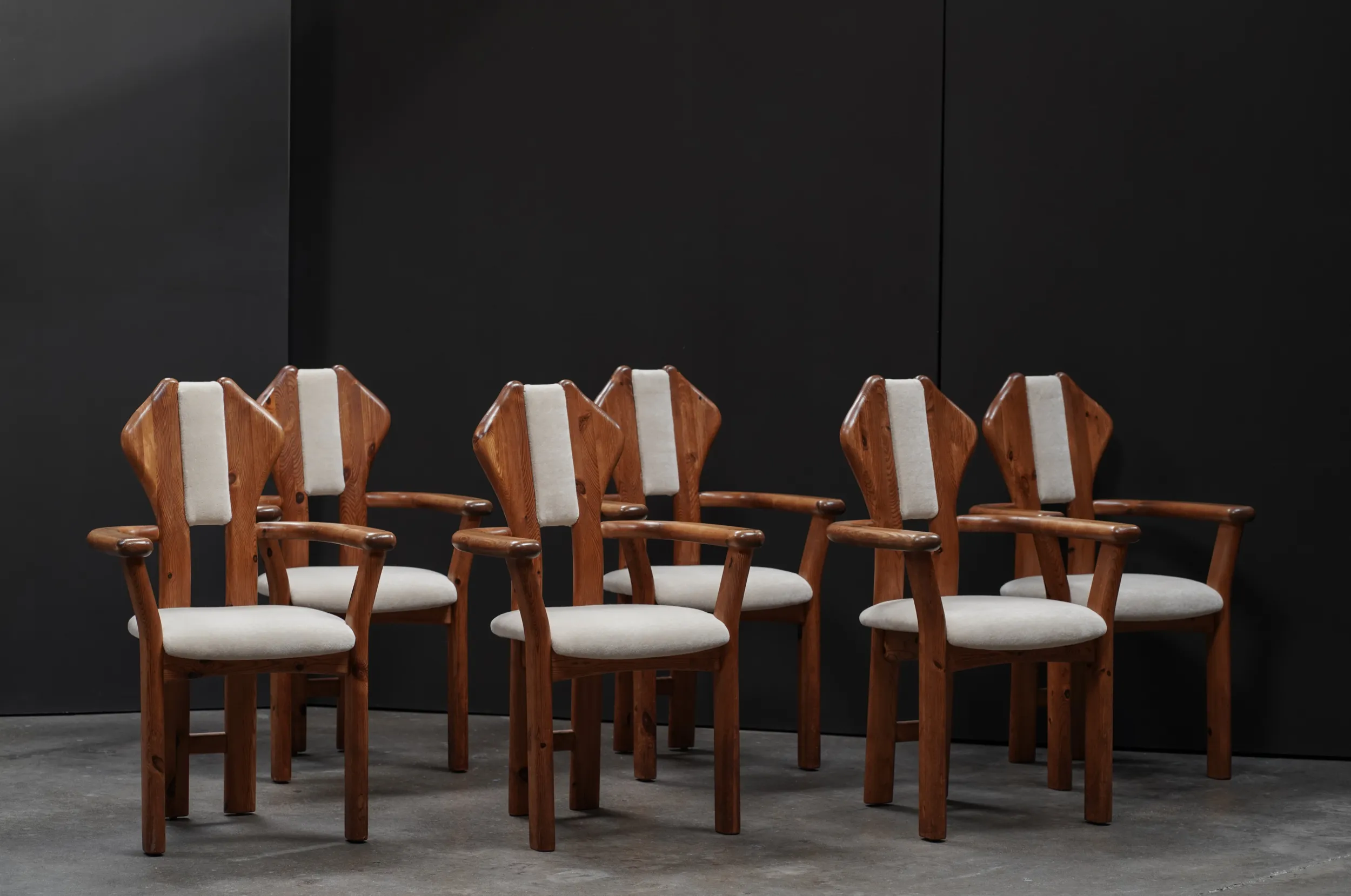 Set of 6 Danish Dining Armchairs, in Mohair