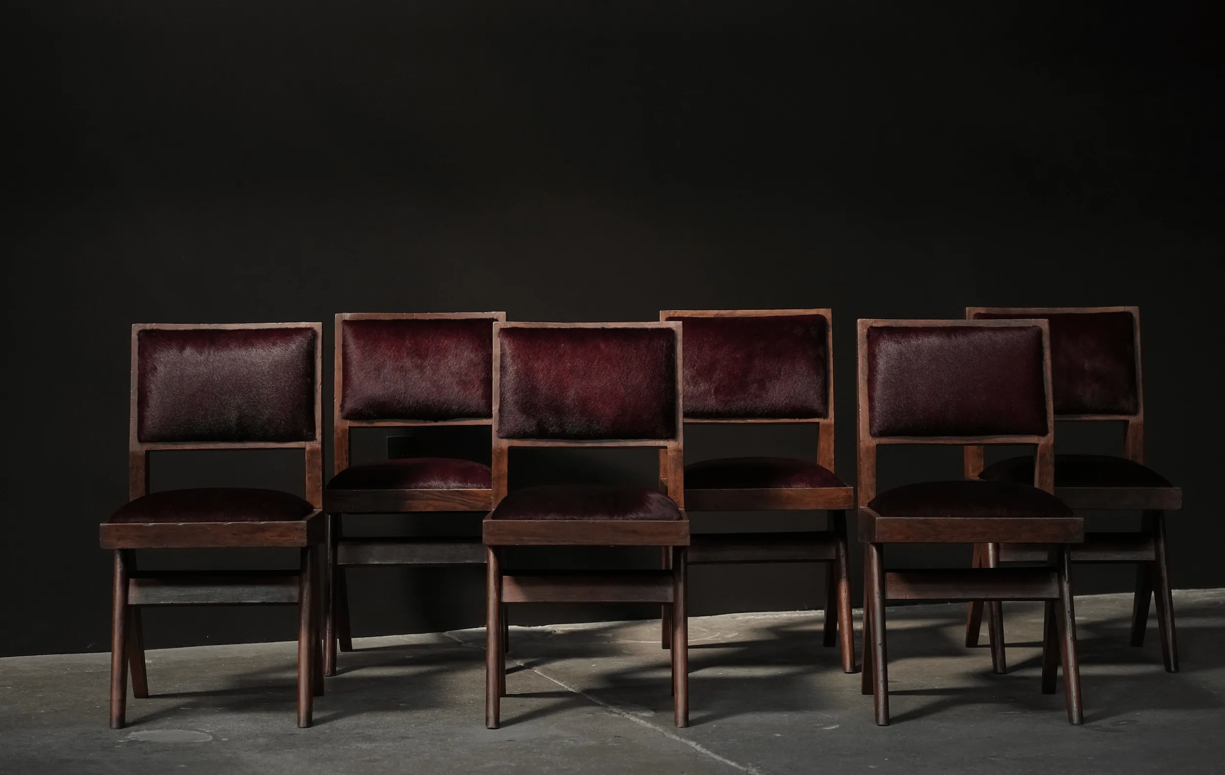 Pierre Jeanneret Chairs, Burgundy Hide