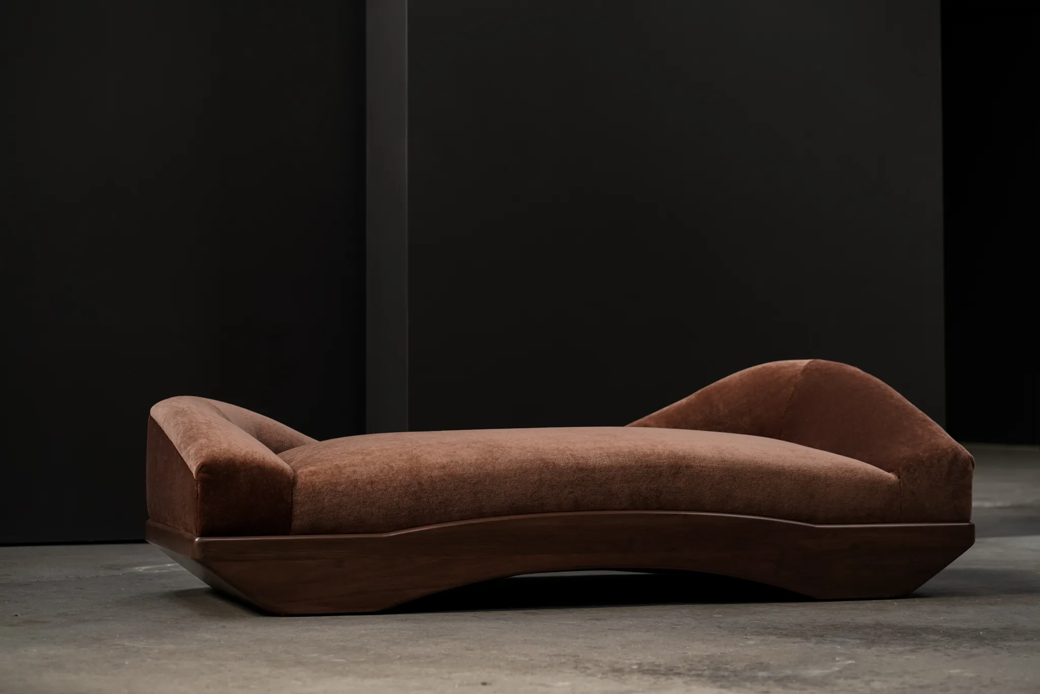 Vela Settee in Chestnut Mohair, by Studio Vushyan