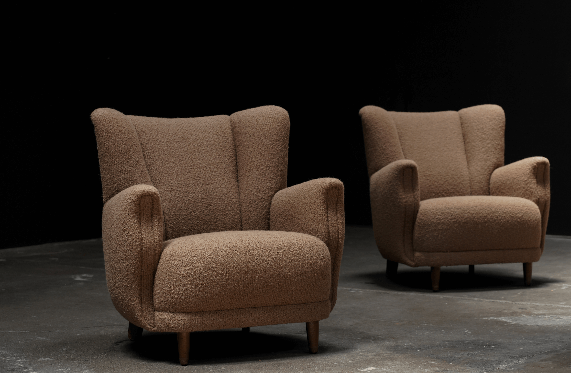 Pair of Danish Curved Armchairs, Boucle 