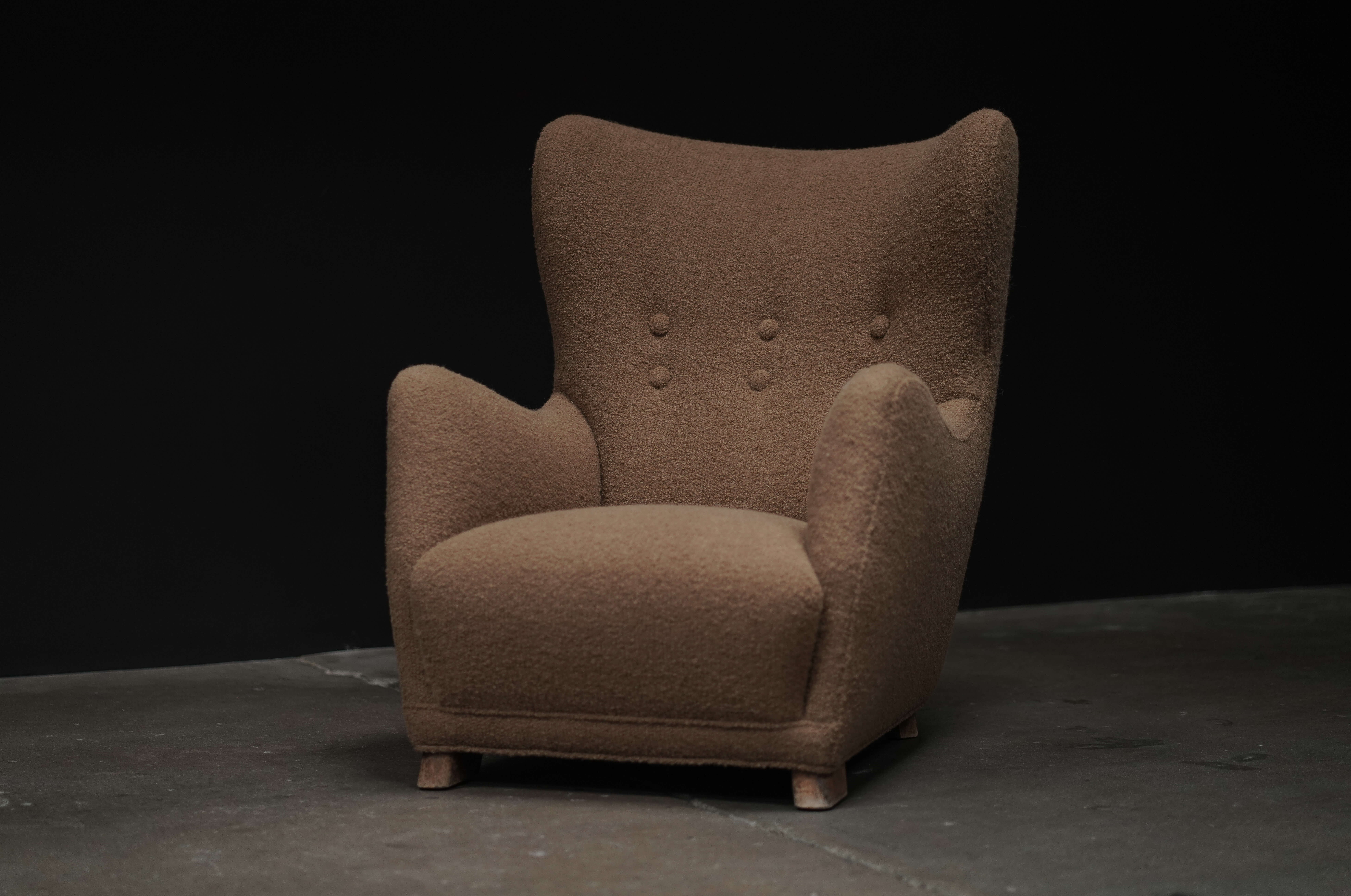 High Back Lounge Chair, Camel Boucle