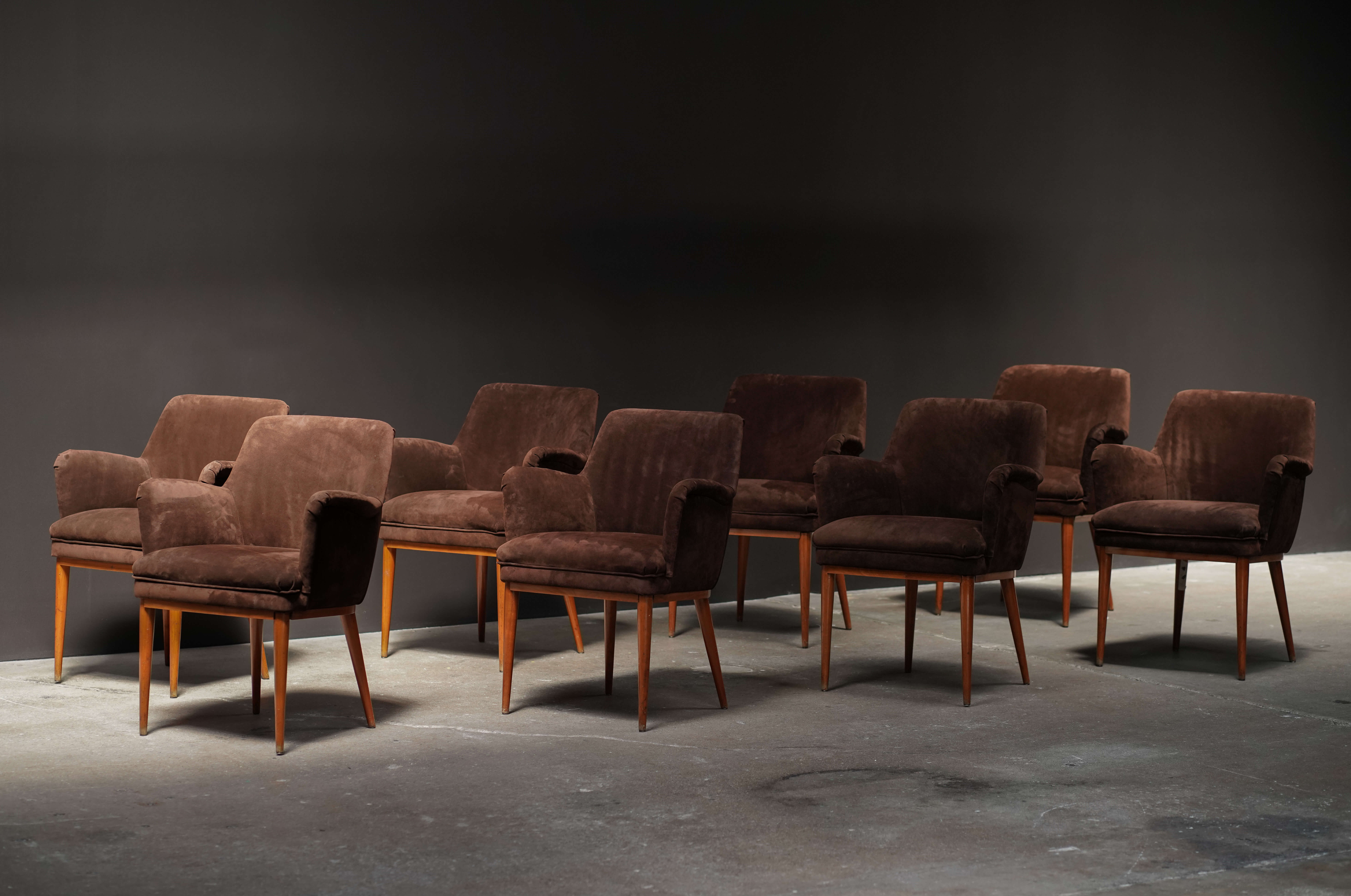 Figli di Amedeo Cassina Armchairs in Suede, Set of 8
