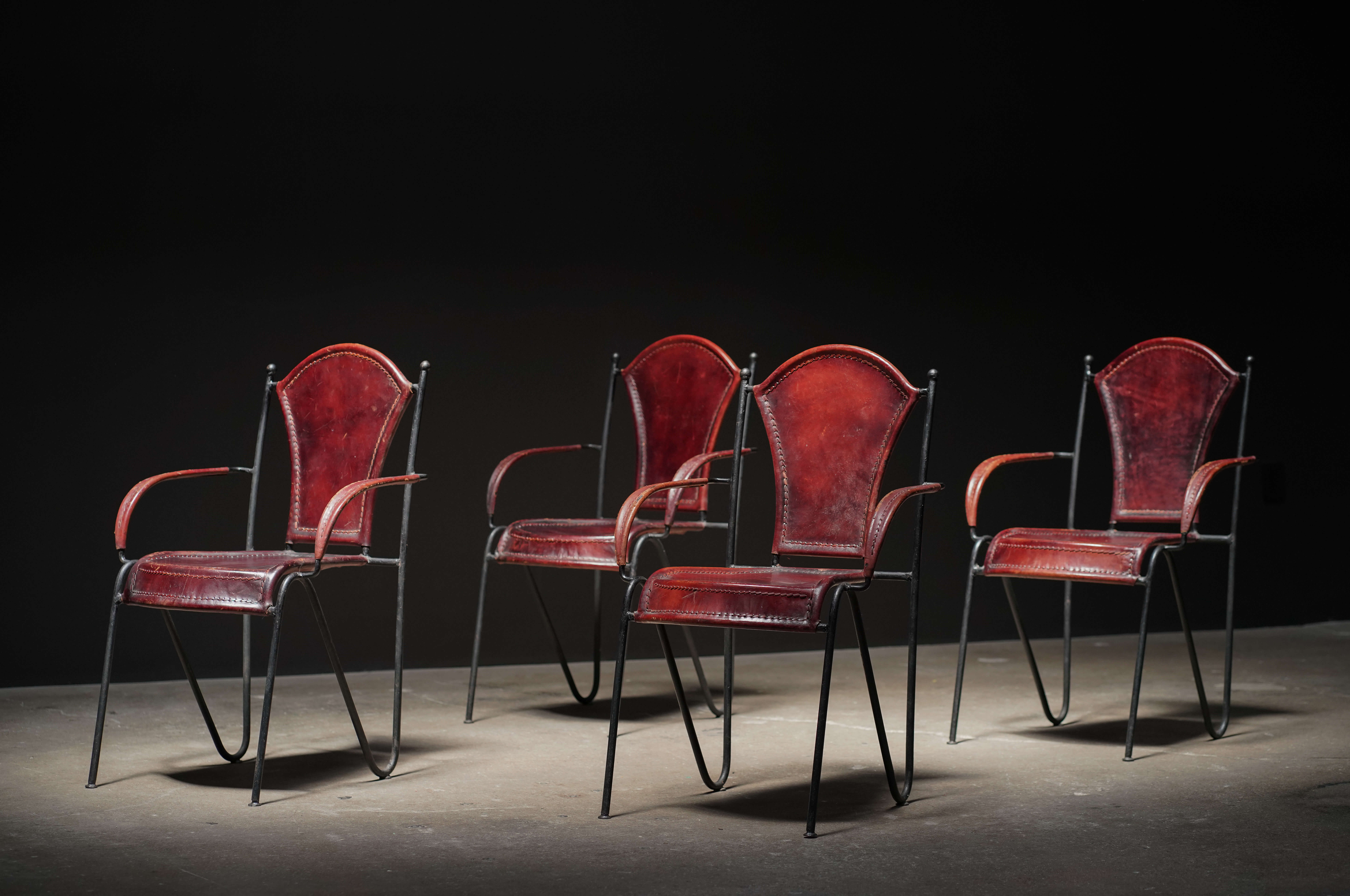 Leather and Iron French Dining Chairs