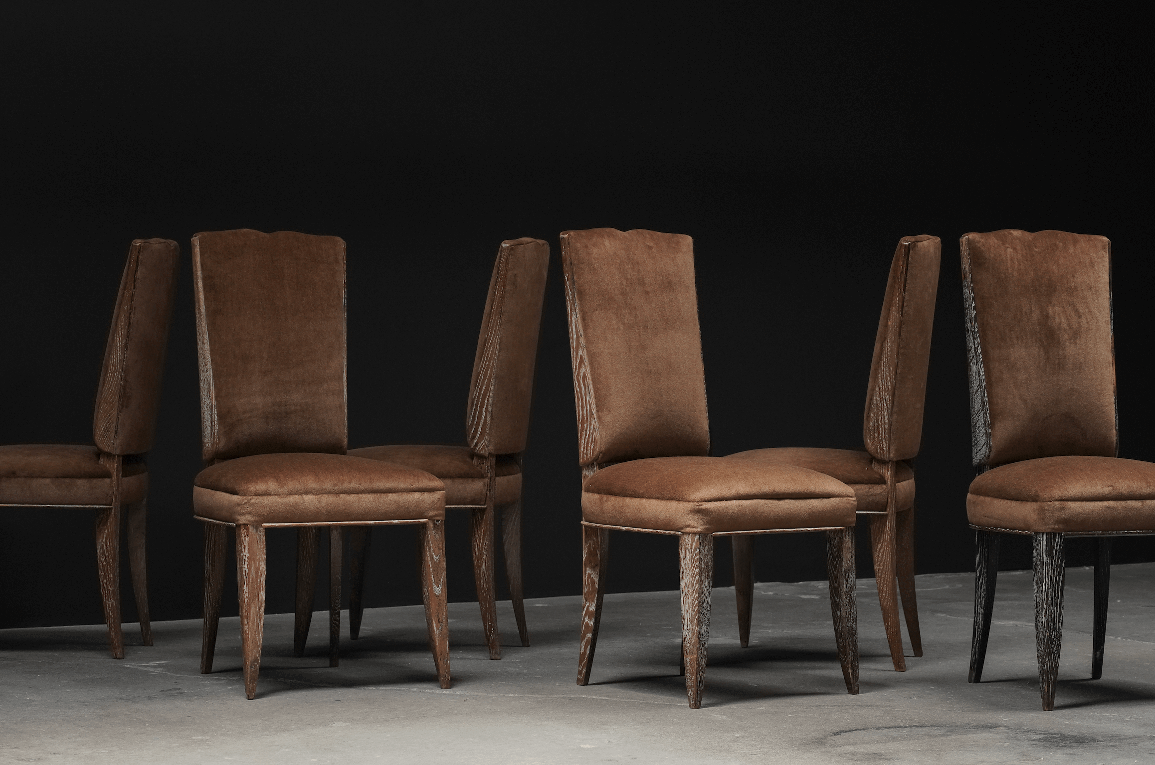 Oak Frame Dining Chairs in Mohair, Set of 6