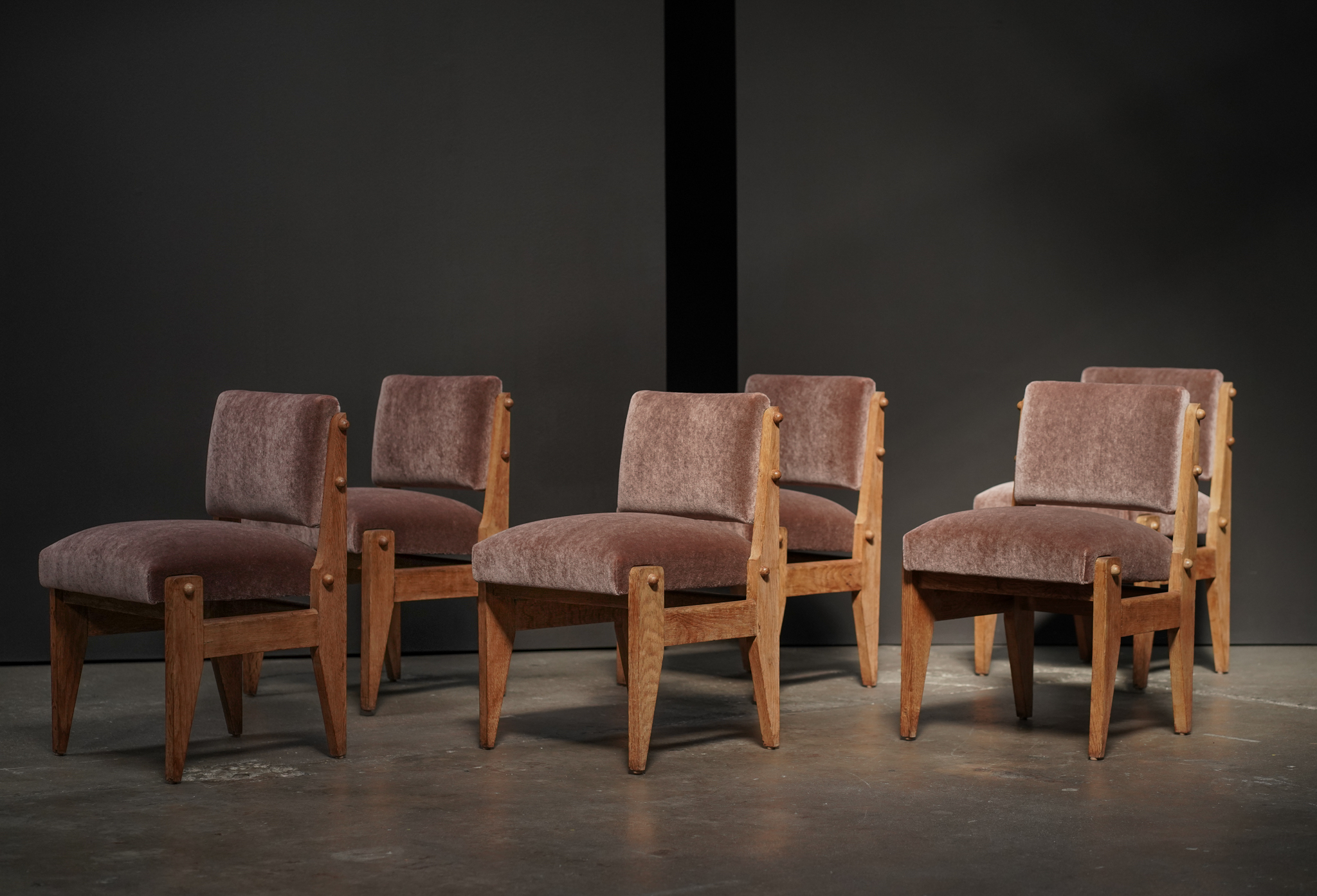 Chambron Oak Dining Chairs, Mohair - Set of 6