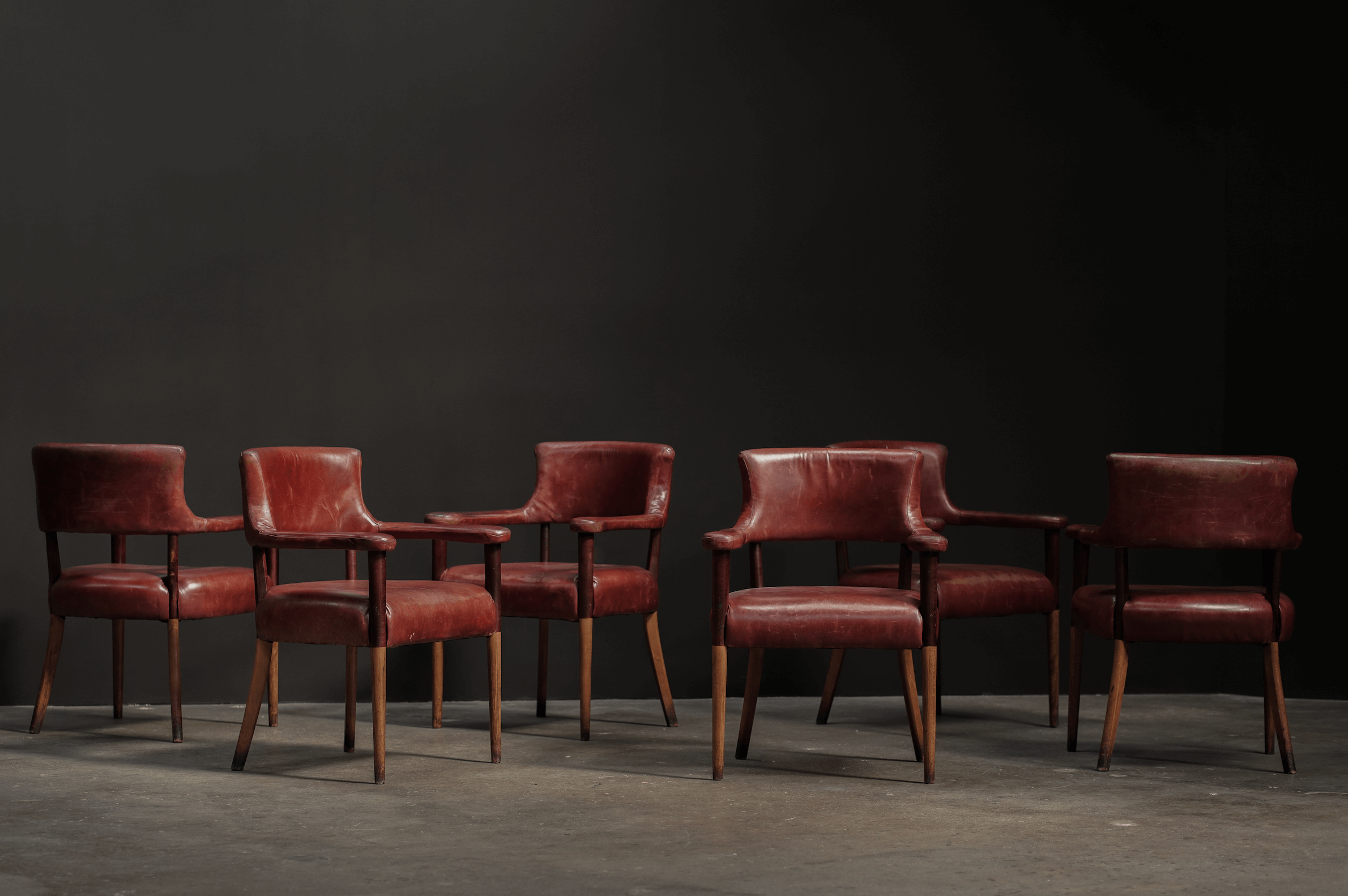 Carnelian Leather Arm Chairs, Set of 6