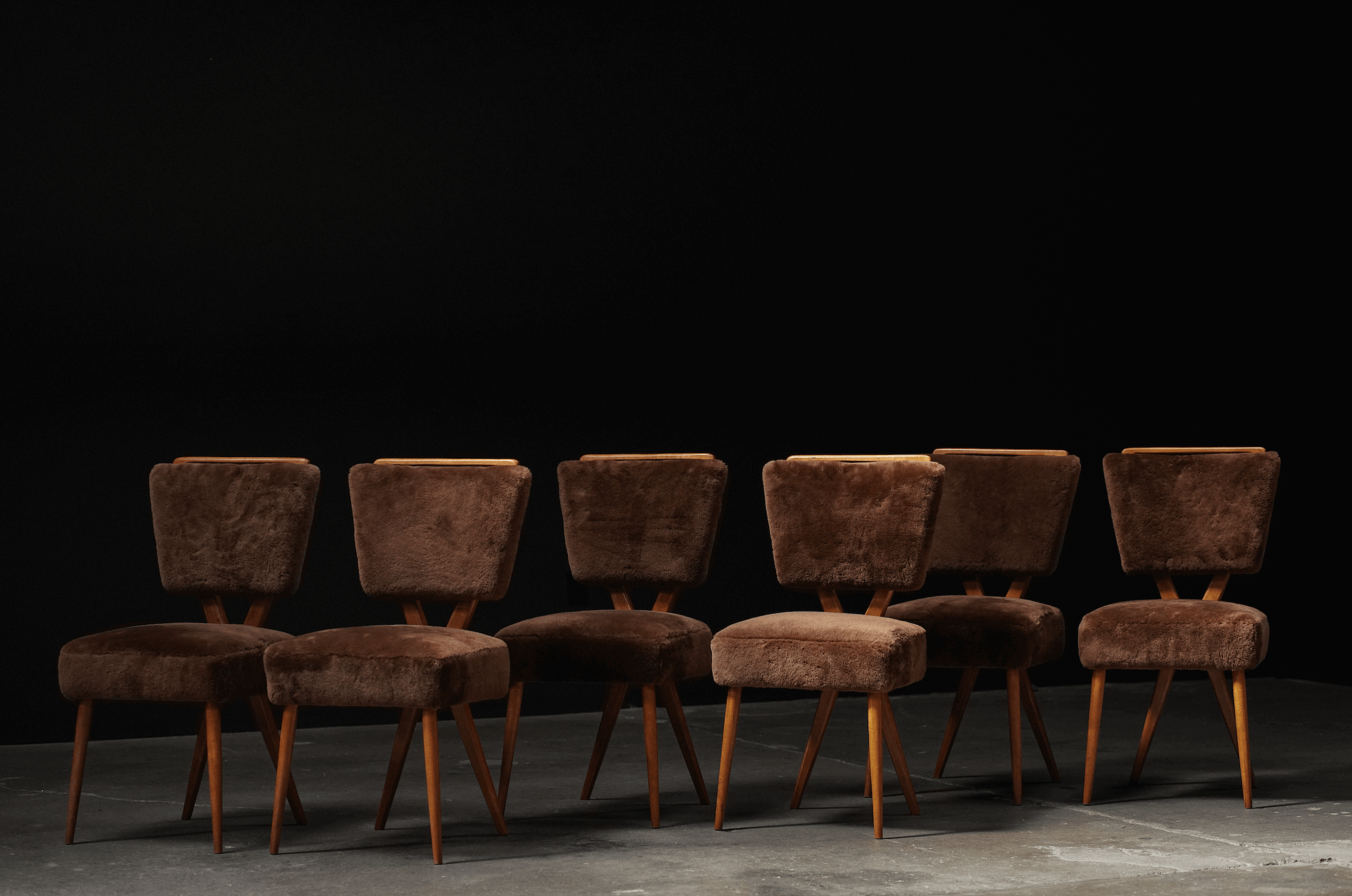 "X" Back Dining Chairs, Brown Shearling