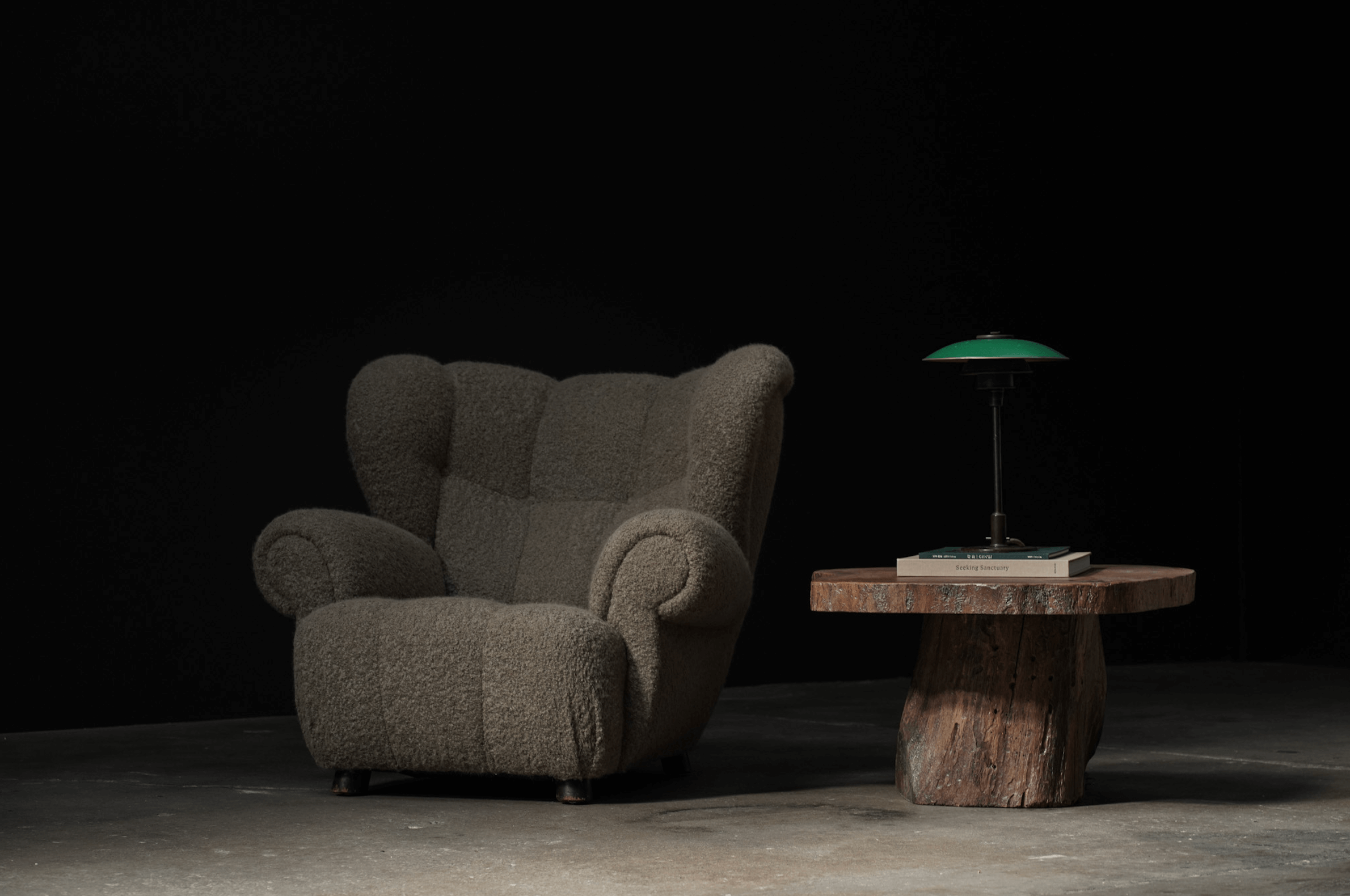 Exaggerated Wing Chair in Alpaca Boucle
