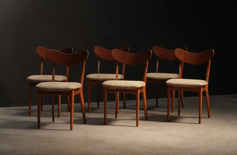 Danish Dining Chairs, Linen - Set of 6 