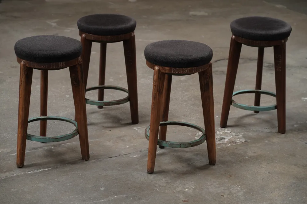 Pierre Jeanneret Stools with Cushion