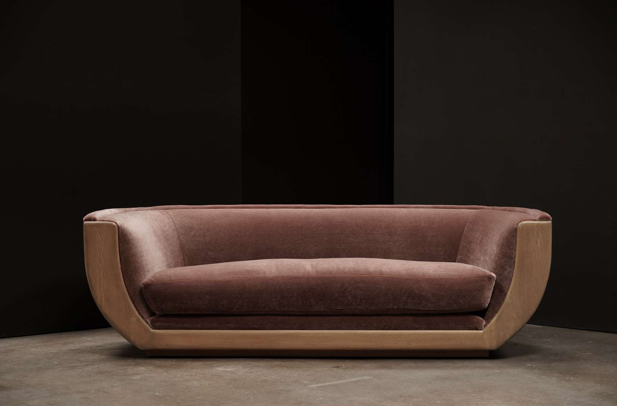 Nido Sofa, in Ebi Mohair, Oak finish by Studio Vushyan