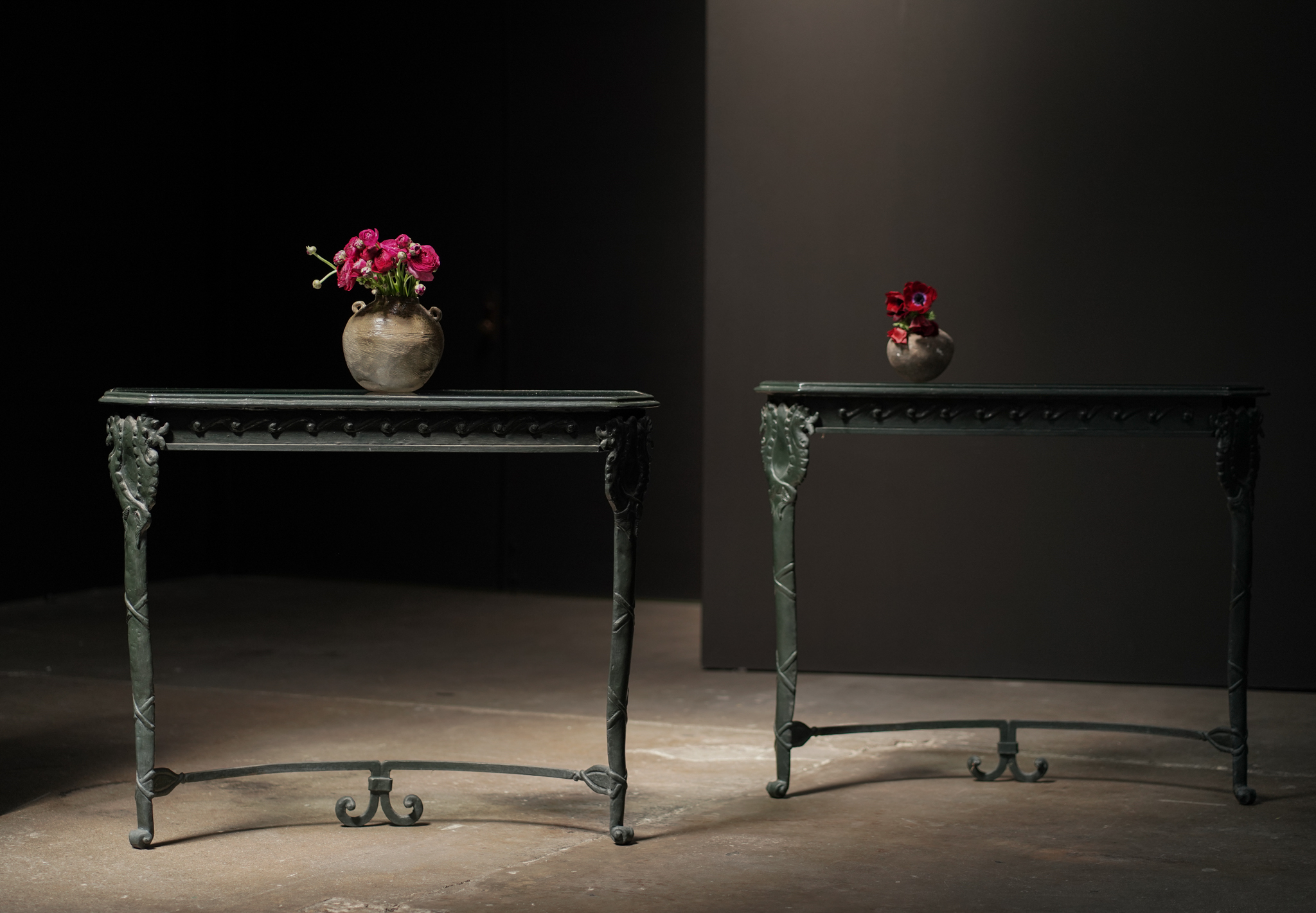 Regency Iron and Glass Console Tables