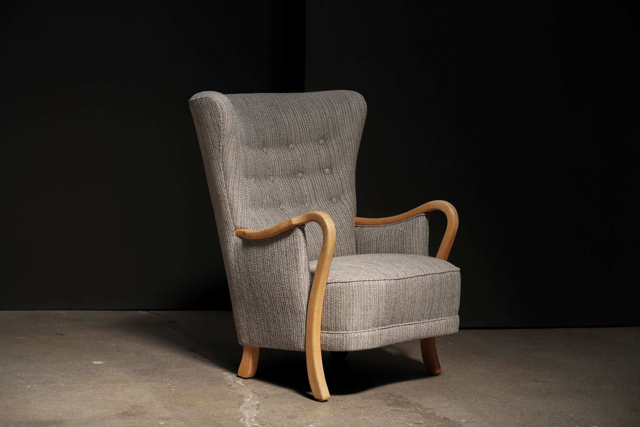 Danish Wing Chair with Curved Arm