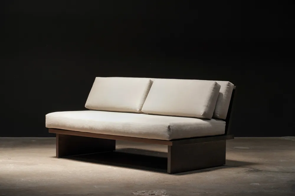 Bask Settee in Cedar, by Studio Vushyan