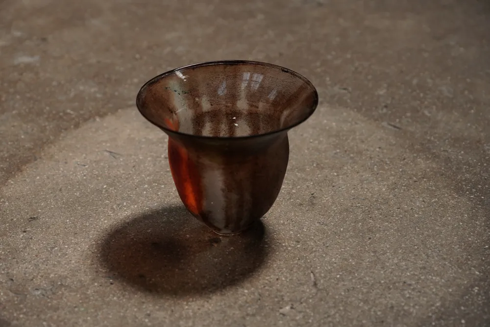 Japanese Glass Vessel, Brown Striped Small