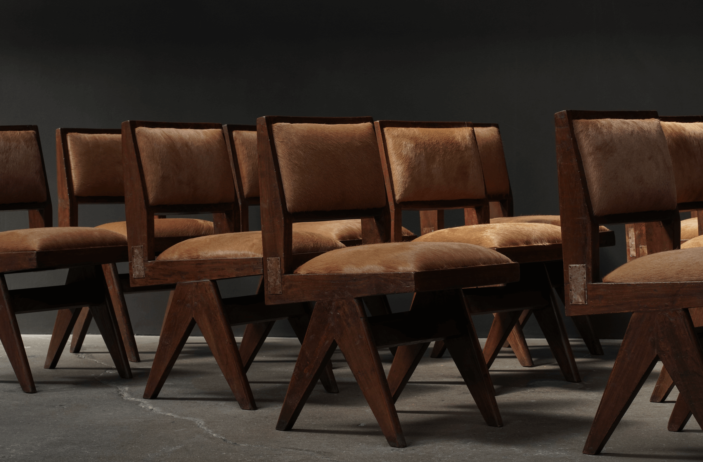 Pierre Jeanneret Dining Chairs with Metal Detail 