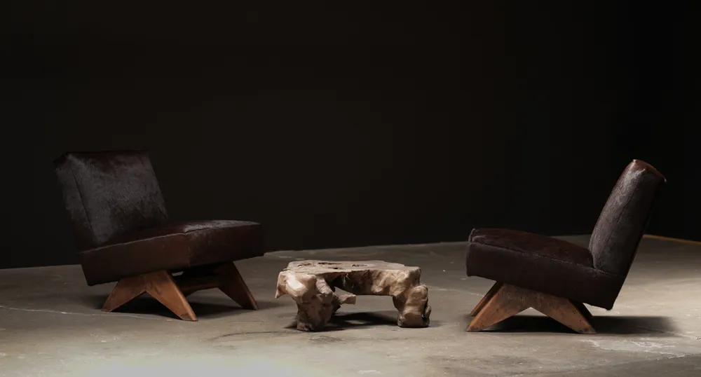 Pierre Jeanneret Fireside Chairs, Brown - Pair