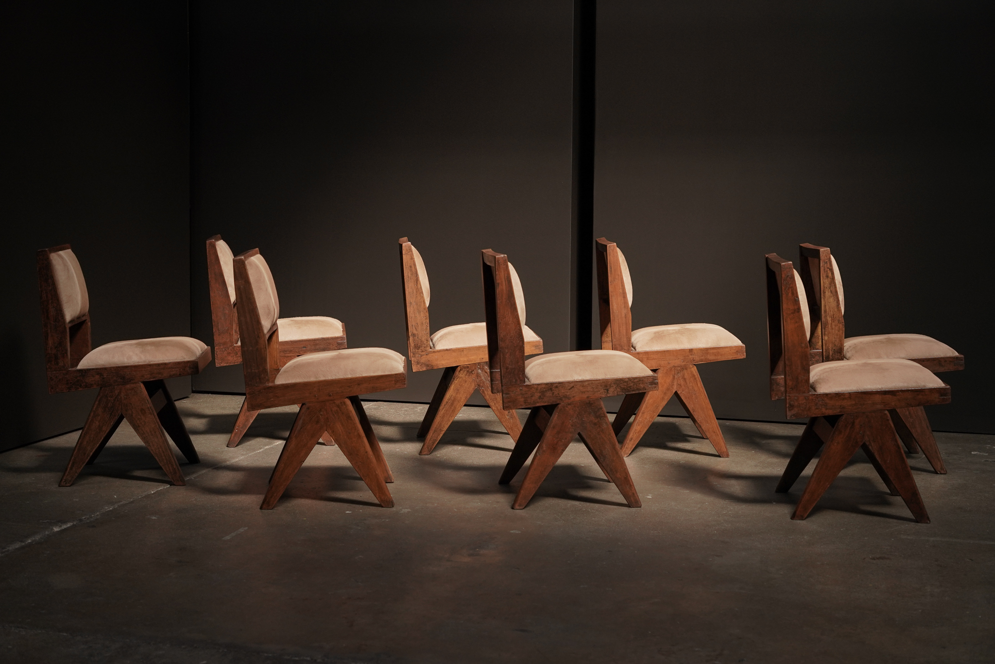 Pierre Jeanneret Dining Chairs, Hair Hide