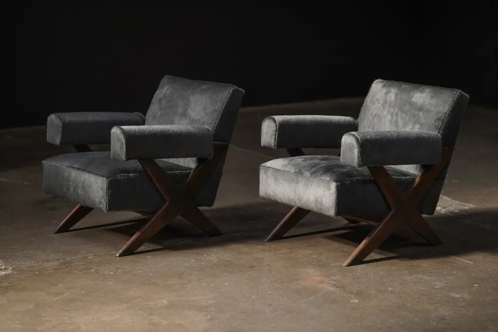 Pierre Jeanneret Double X Armchair, Hair Hide