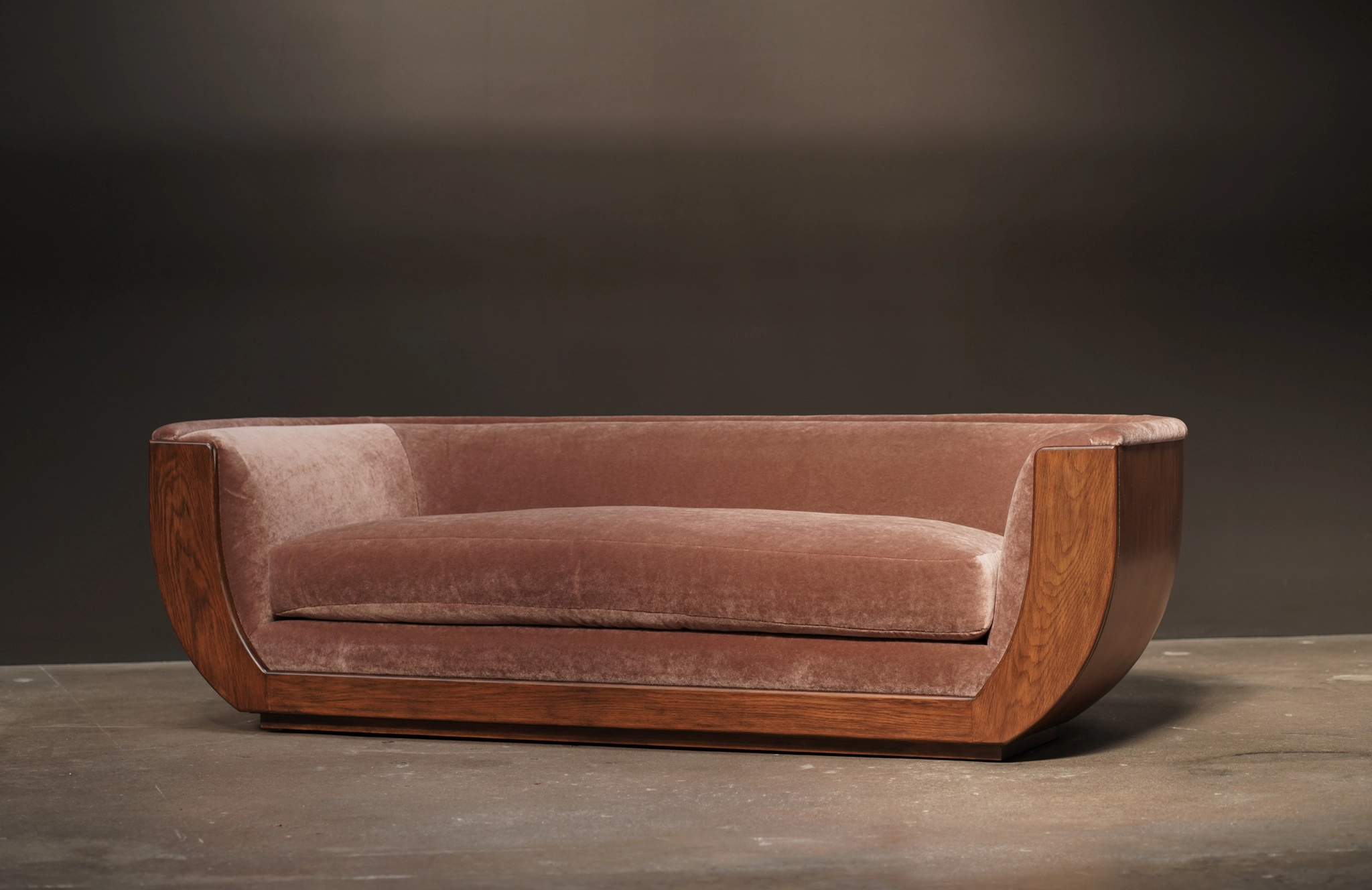 Nido Sofa in Ebi Mohair, Walnut Finish, by Studio Vushyan