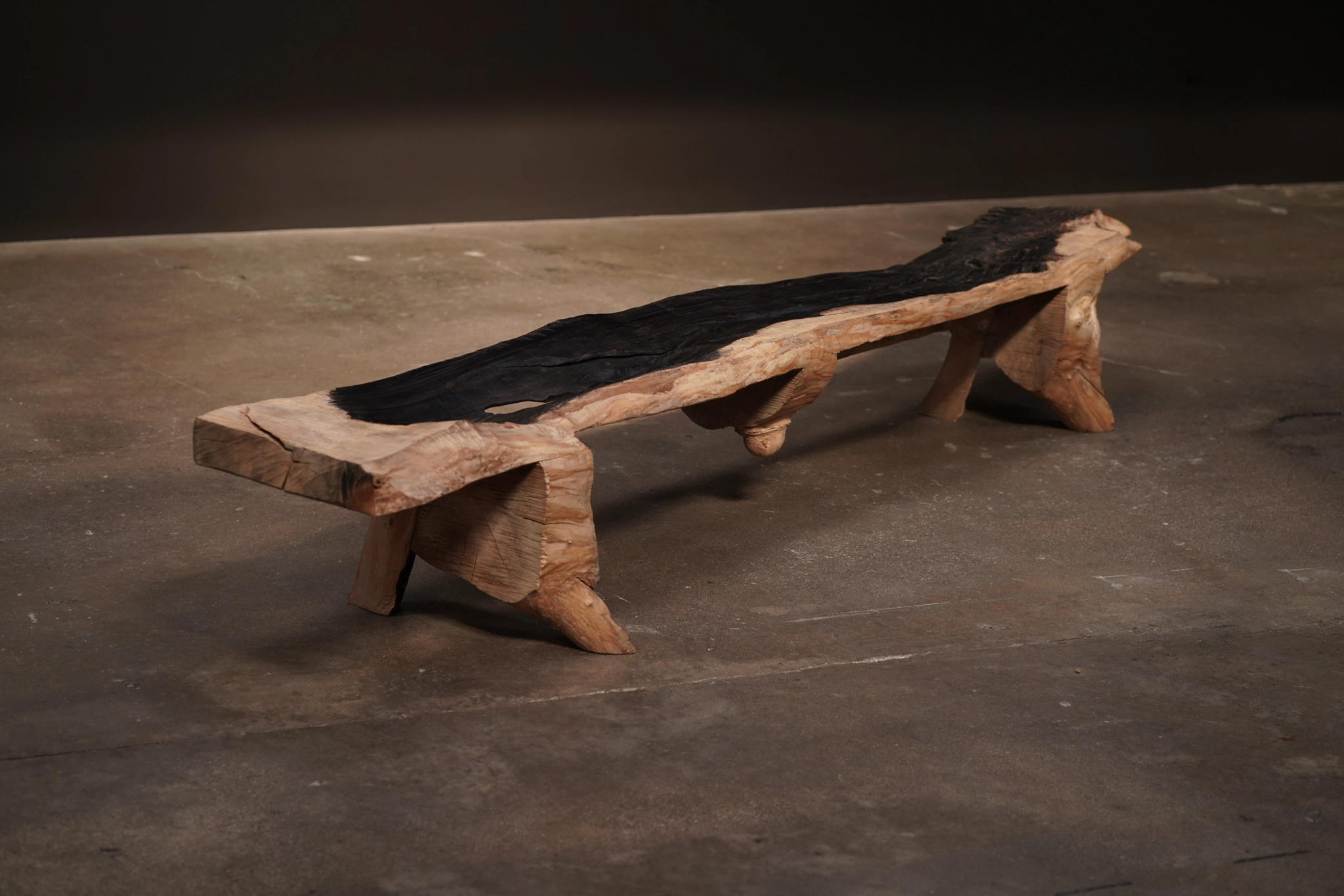 Black & Natural Wood Bench