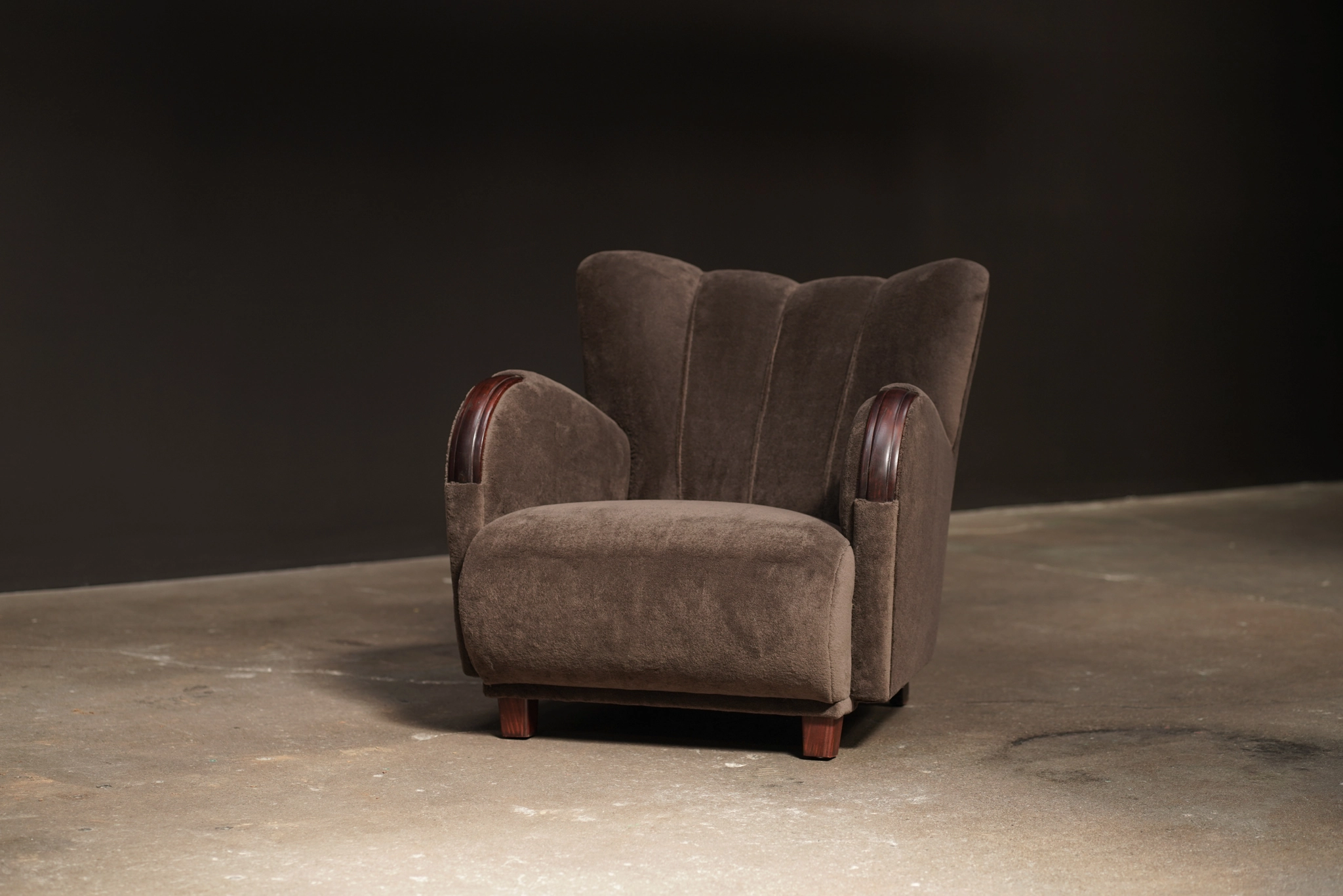 Wood Arm Detail Lounge Chair, Wool