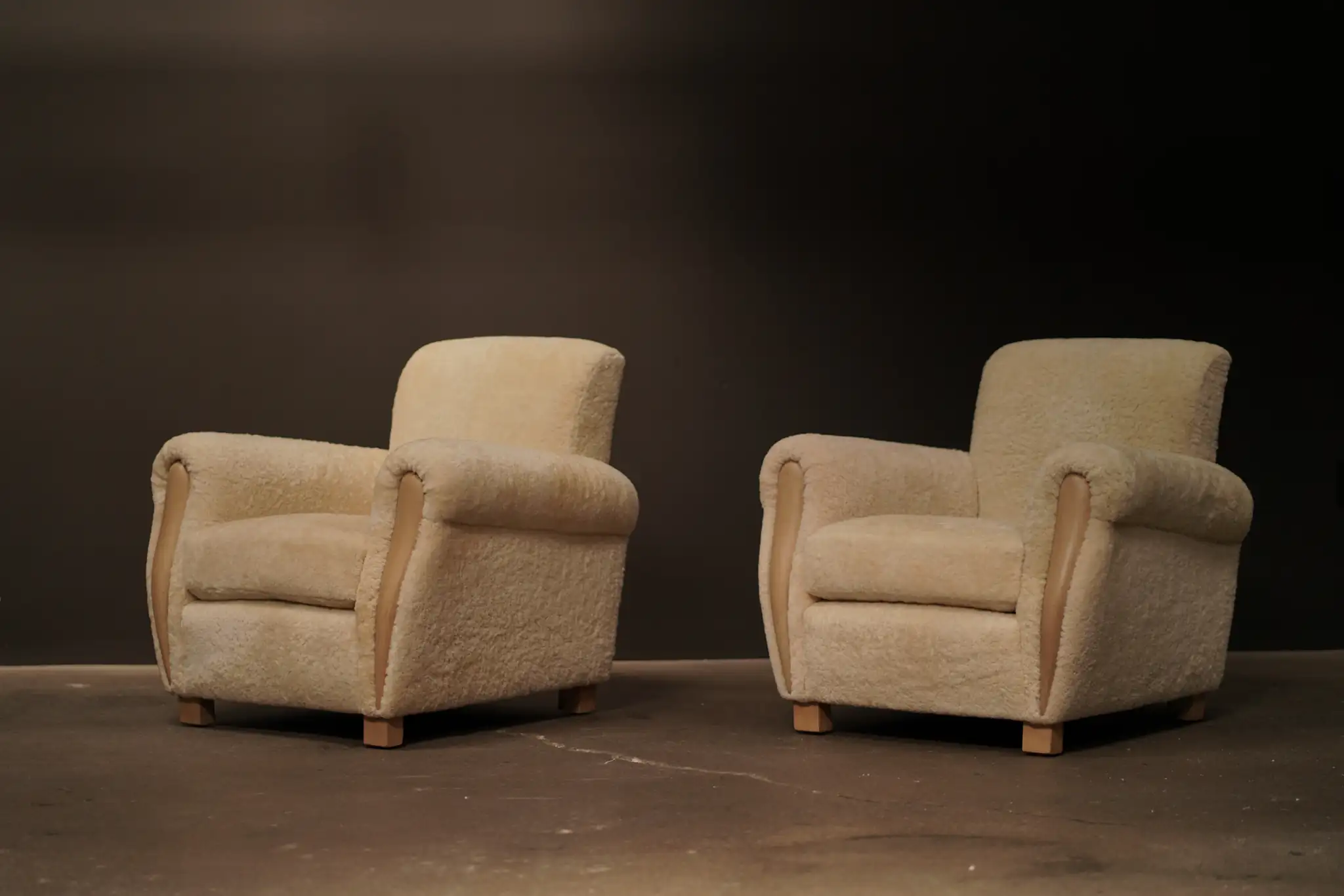 Pair of Shearling Deco Lounge Chairs